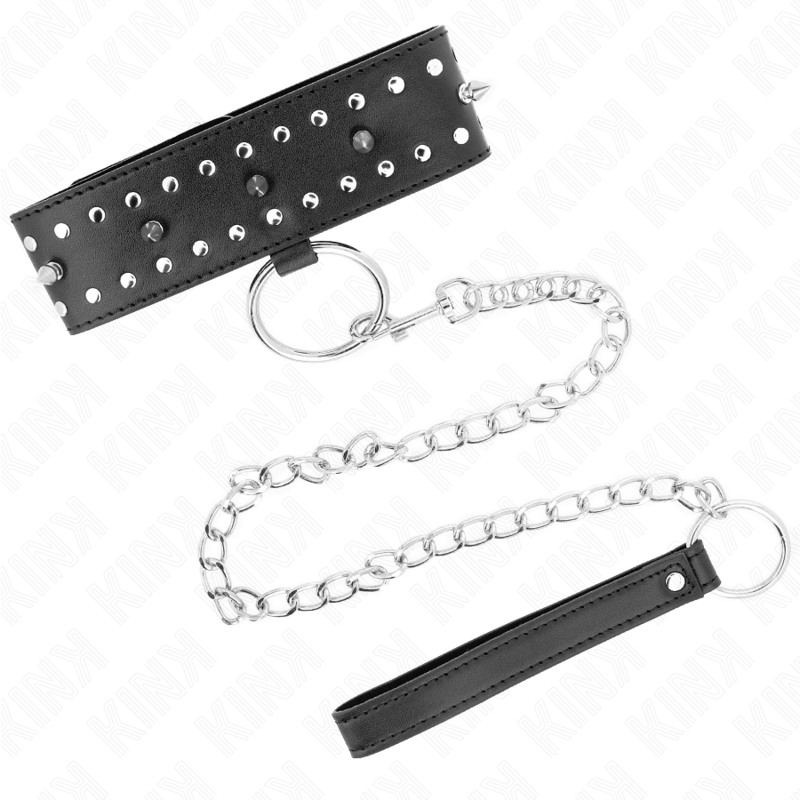 KINK halsband med koppel 65 cm med silverdetaljer