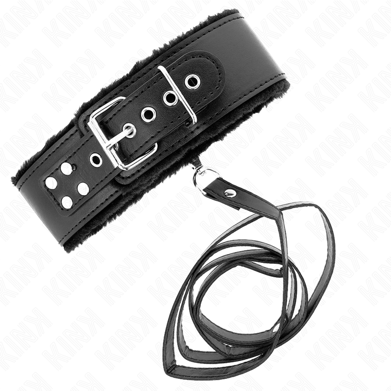 KINK halsband med koppel 116 cm svart med silverdetaljer