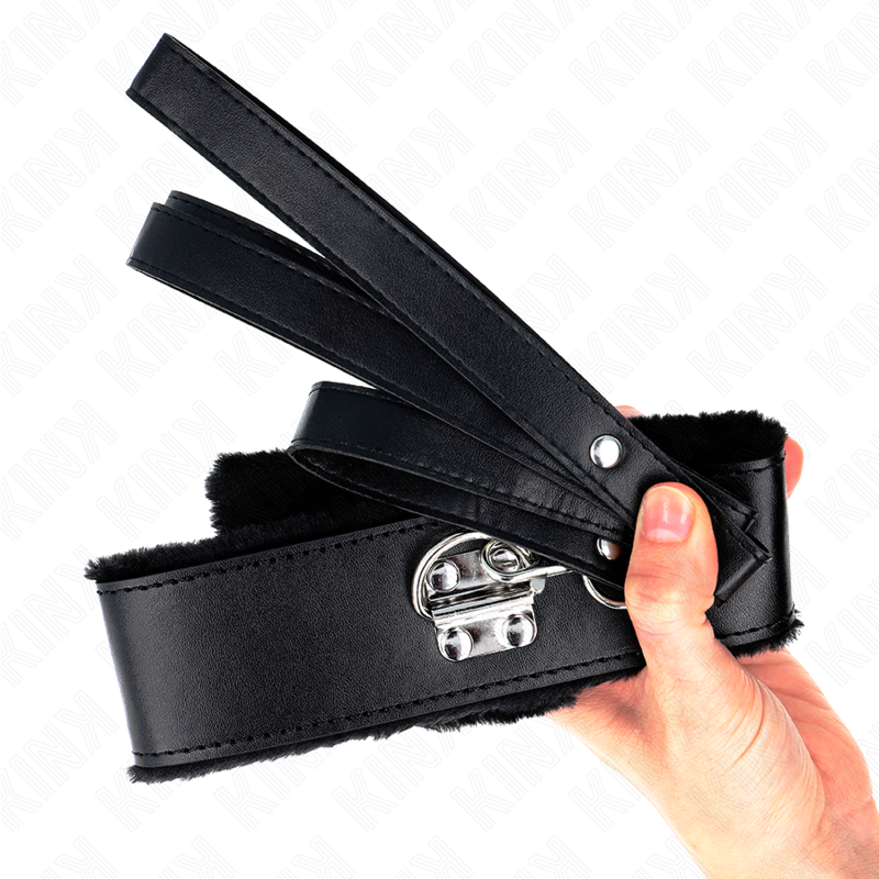 KINK halsband med koppel 116 cm svart med silverdetaljer