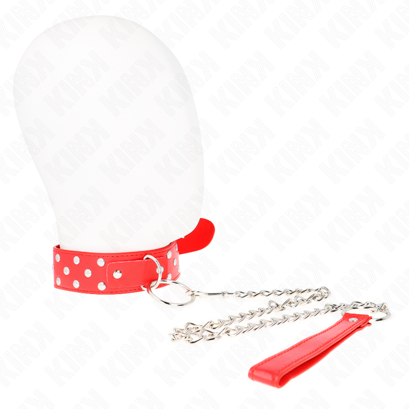 KINK - Ring Rivet Strap Necklace med bälte 65 cm röd