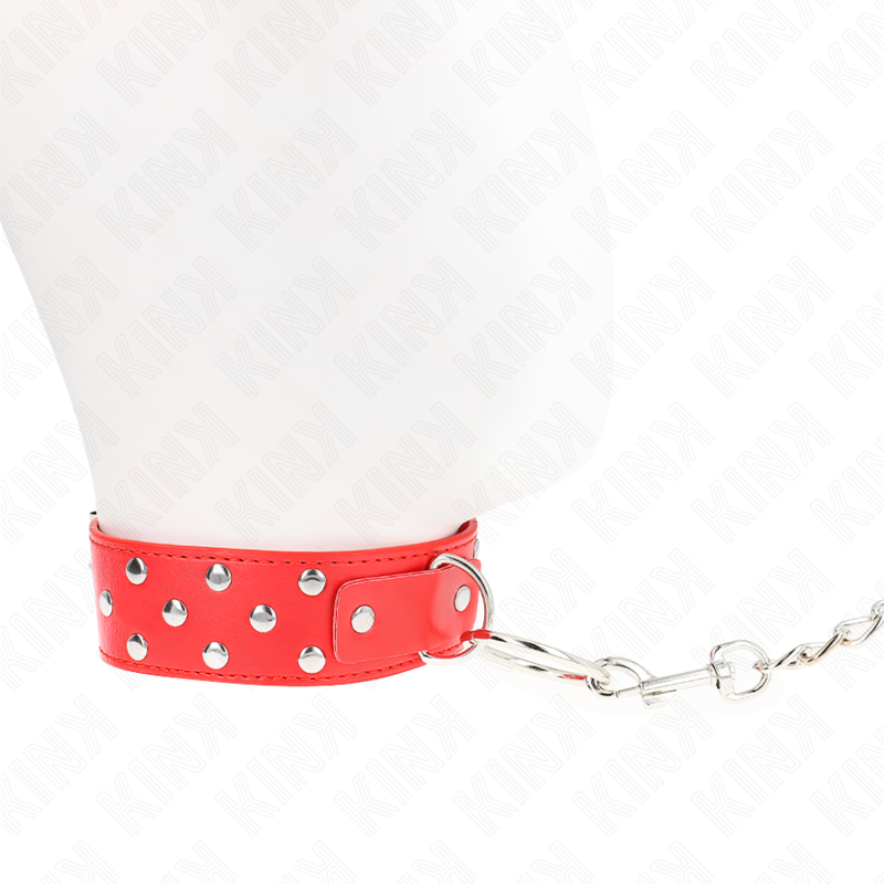 KINK - Ring Rivet Strap Necklace med bälte 65 cm röd