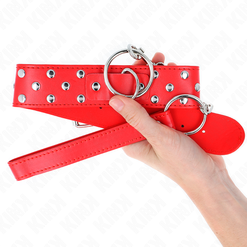 KINK - Ring Rivet Strap Necklace med bälte 65 cm röd