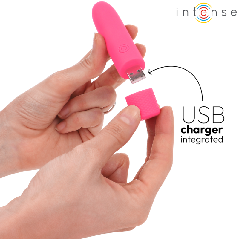 INTENSE - SYMONE USB Återuppladdningsbar Vibrerande Bullet 8 Vibrationer Rosa 10 x 2,2 cm