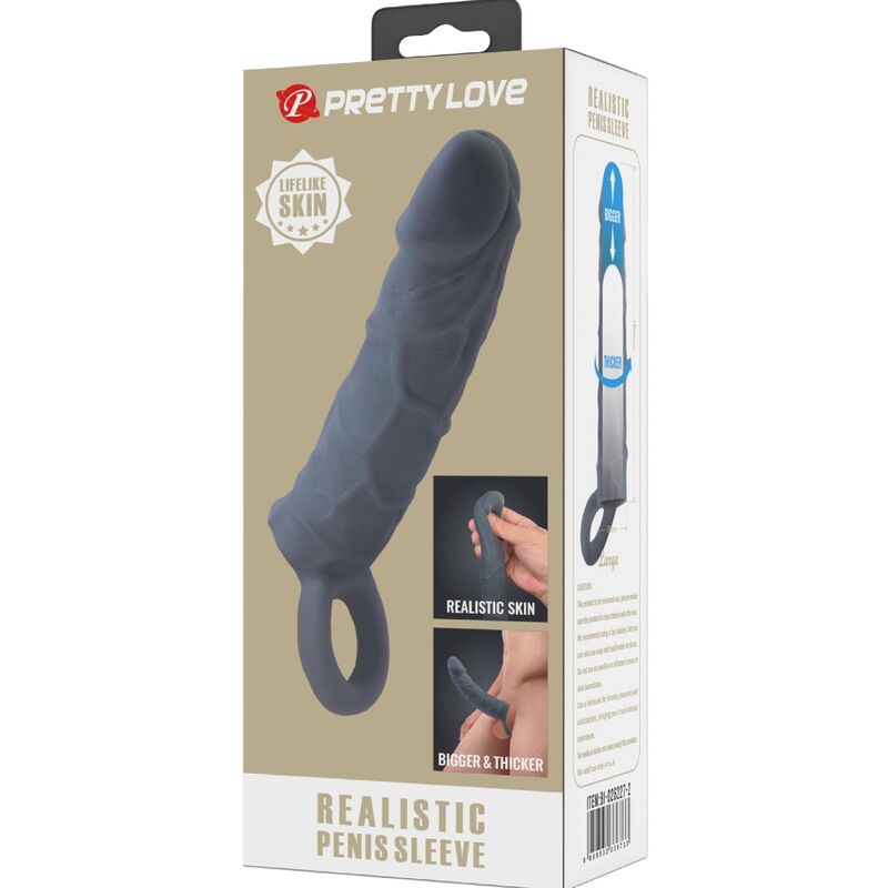 PRETTY LOVE realistisk hud penis sleeve mörkgrå