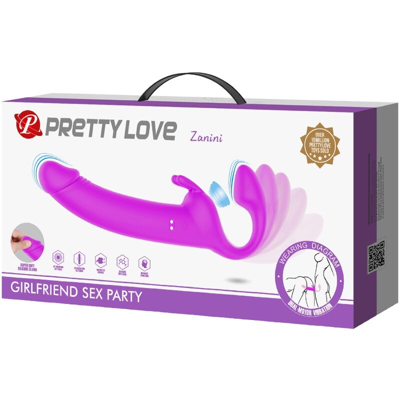 Pretty Love Zanini Strapless Strap-On i lila med 10 vibrationslägen