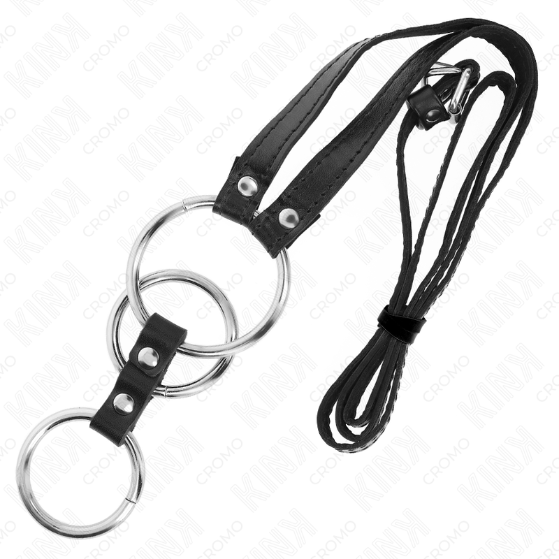KINK - TRIPLE METAL PENIS RING 3.8 CM TILL 5 CM MED LÄDERBAND 112 CM