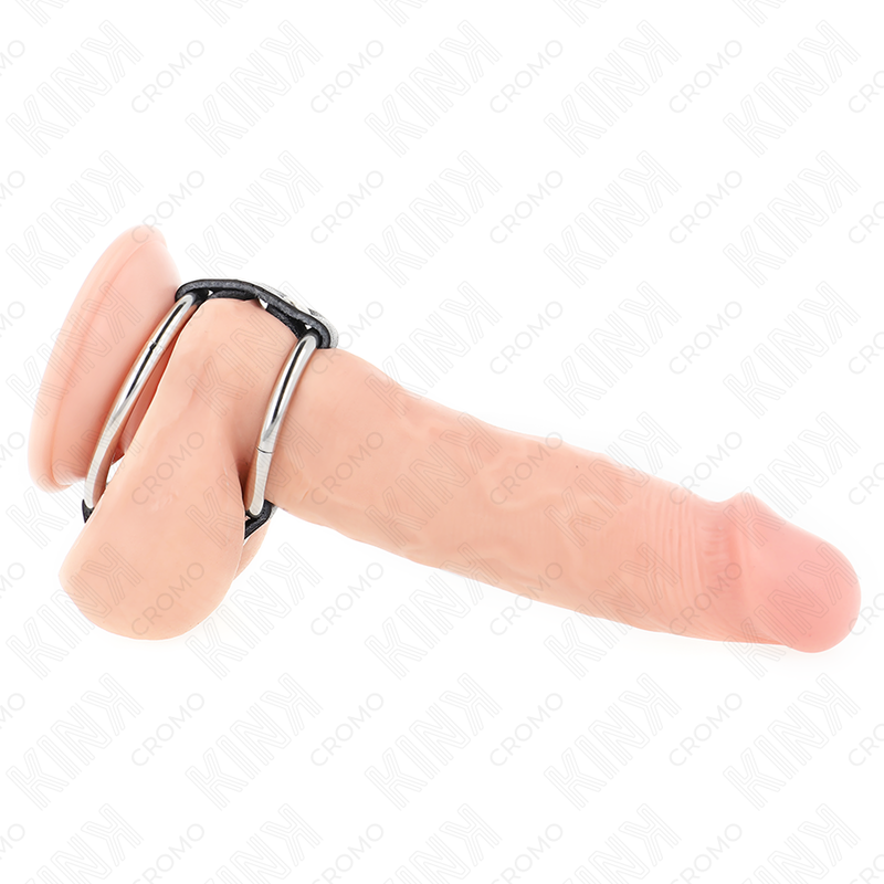 KINK - Dubbel Metall Penisring 3,8 cm till 5 cm med Läder