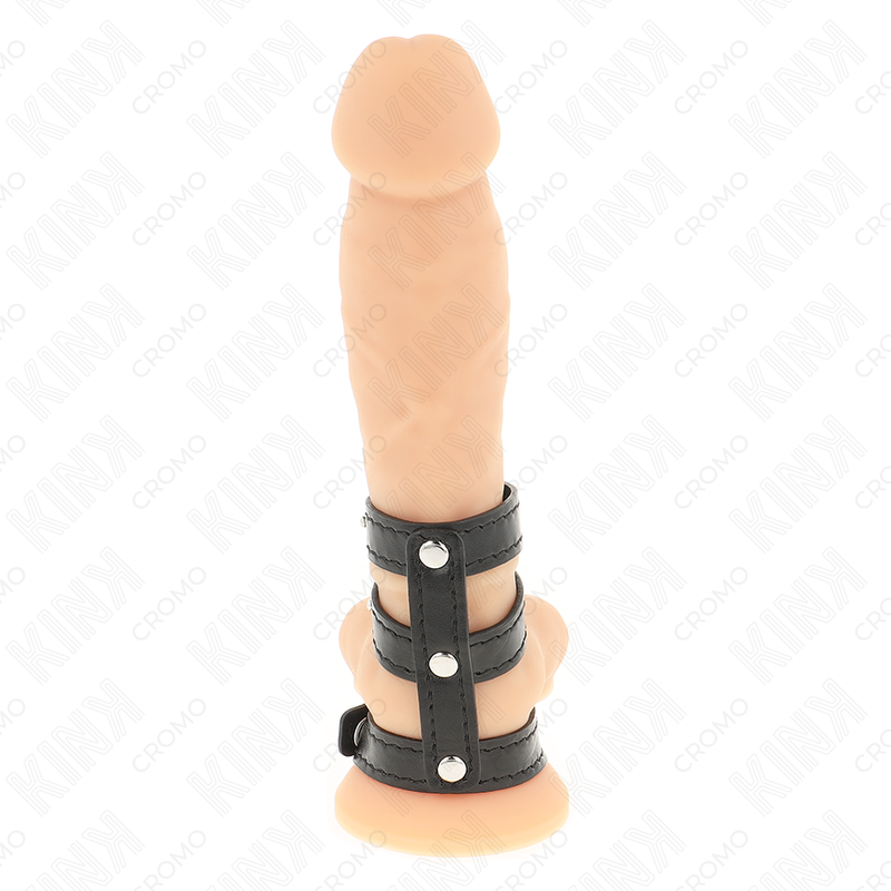 KINK - TRIPLE LEATHER PENIS RING MED TRYCKSTÄNGNING