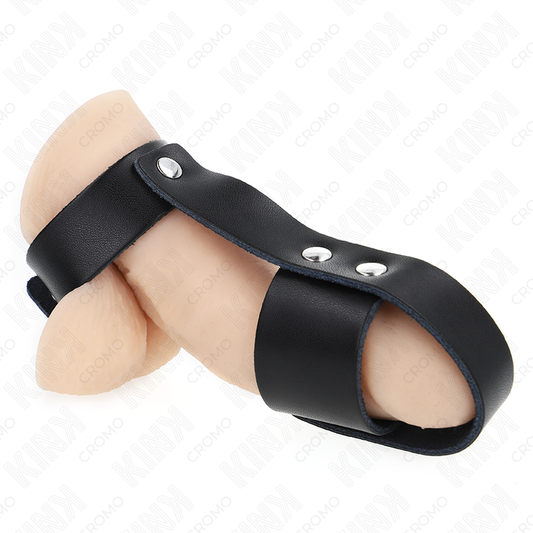 KINK - Läder Penisbur RIng med Justerbar Bollavdelare