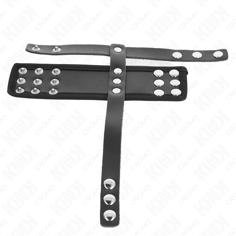 KINK - Läder Penis Cage Ring med Justerbar Ball Divider Rem
