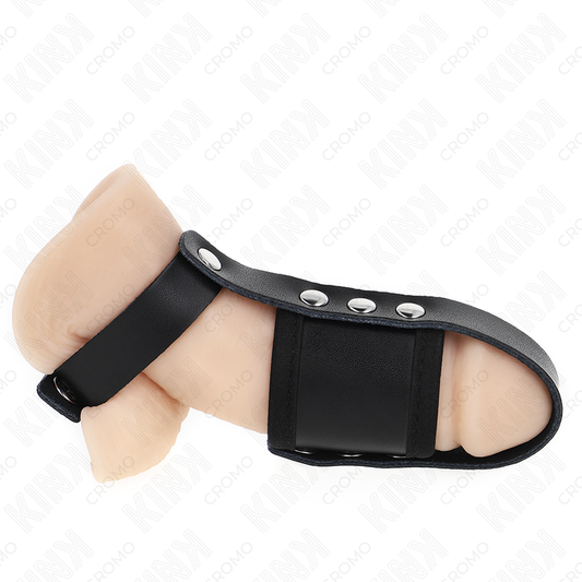 KINK - Läder Penis Cage Ring med Justerbar Ball Divider Rem