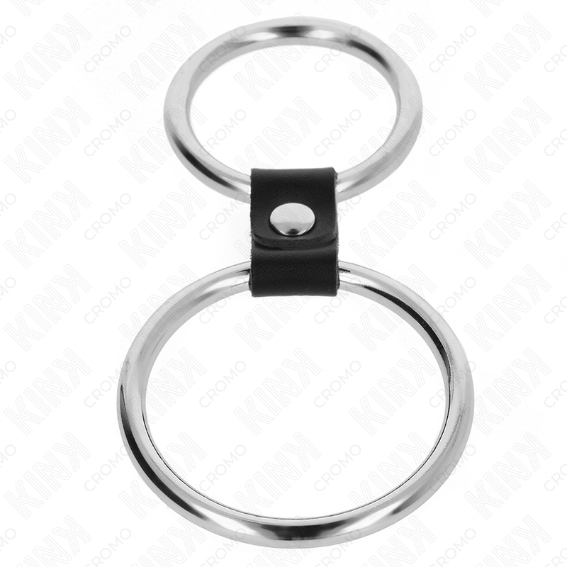 KINK - DUBBEL METALL PENISRING 3,7 CM TILL 5 CM MED LÄDERREM MODELL 1