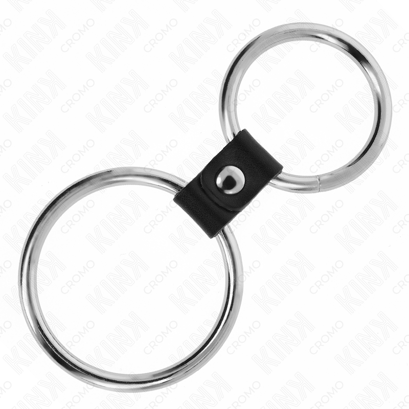 KINK - DUBBEL METALL PENISRING 3,7 CM TILL 5 CM MED LÄDERREM MODELL 1