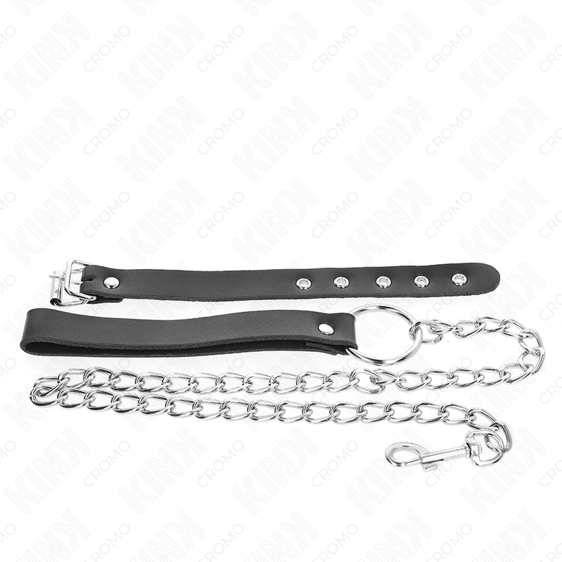 KINK - Läder Penisring med Rem 21,5 x 2 cm och Metallkedja 60 cm