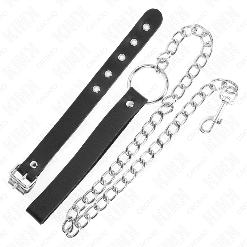 KINK - Läder Penisring med Rem 21,5 x 2 cm och Metallkedja 60 cm