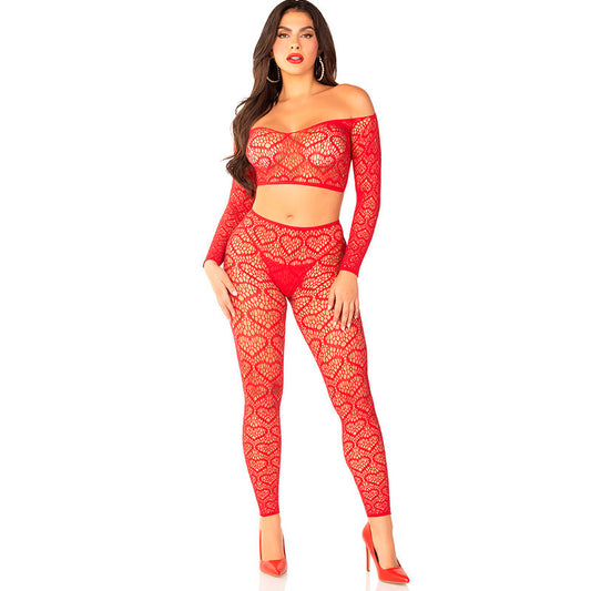 Röd crop top och strumpbyxor set från Leg Avenue
