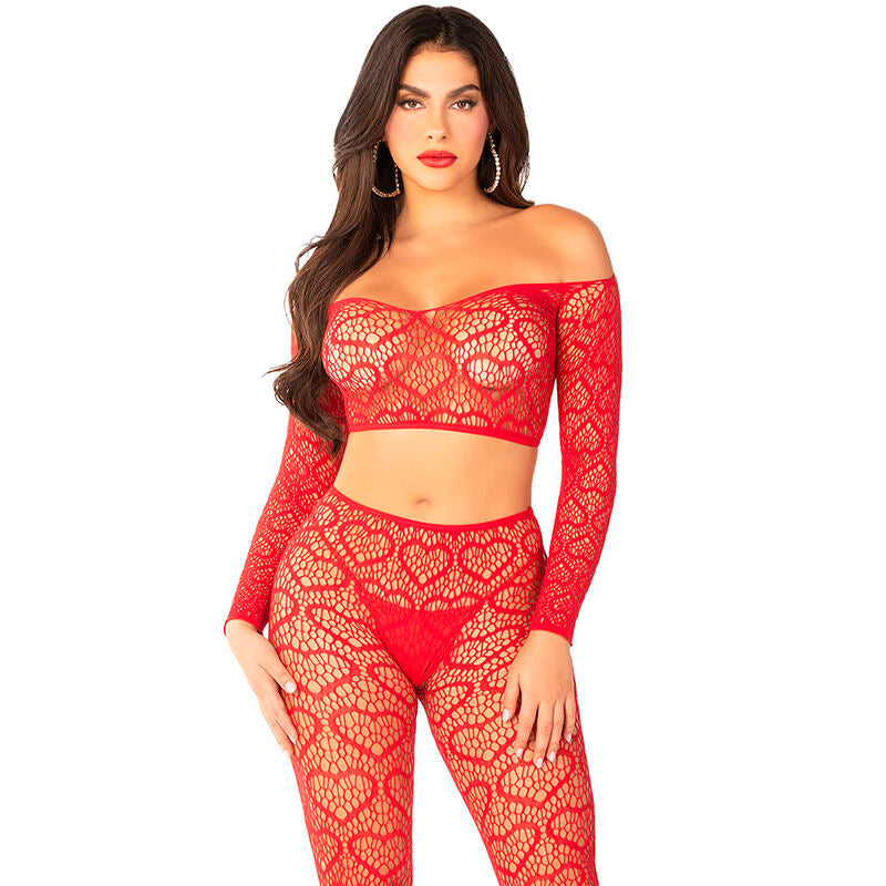 Röd crop top och strumpbyxor set från Leg Avenue