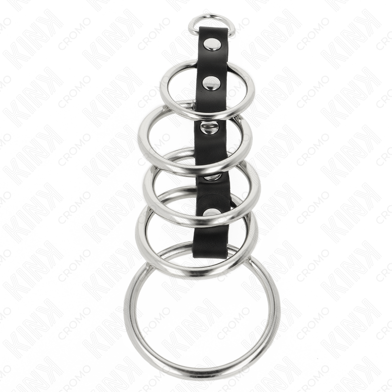 KINK - 5 Metall Penisringar 3.2 cm till 5 cm Kopplade med Läder
