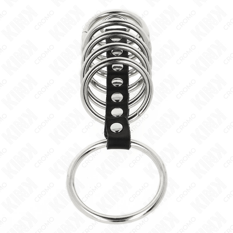 KINK - 7 Metall Penisringar 3.2 cm till 5 cm med Läder