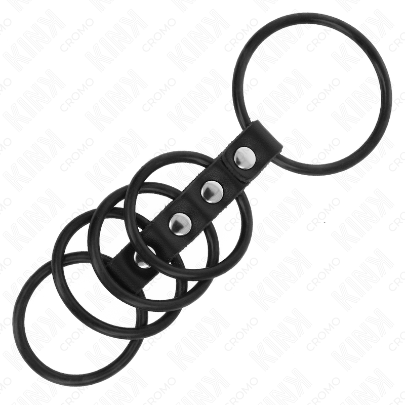 KINK - 5 Silikon Penisringar 3,8 cm till 4,8 cm Kopplade med Läder