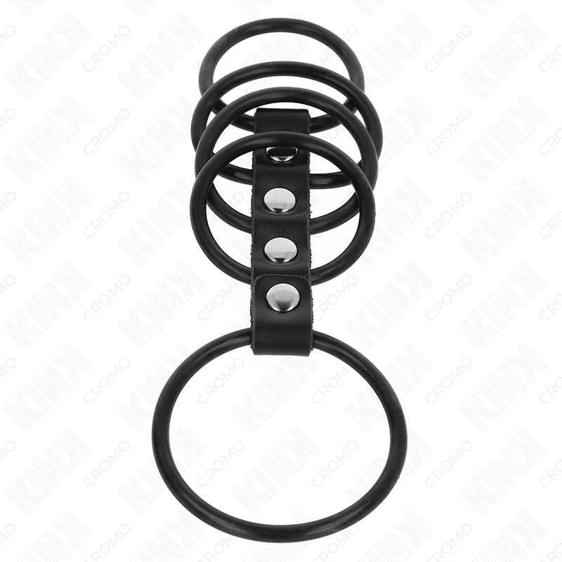 KINK - 5 Silikon Penisringar 3,8 cm till 4,8 cm Kopplade med Läder