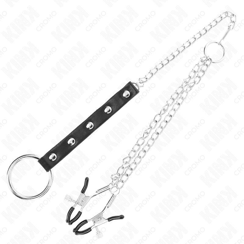 KINK - Metall Penisring med Kedja och Justerbara Nipple Clamps