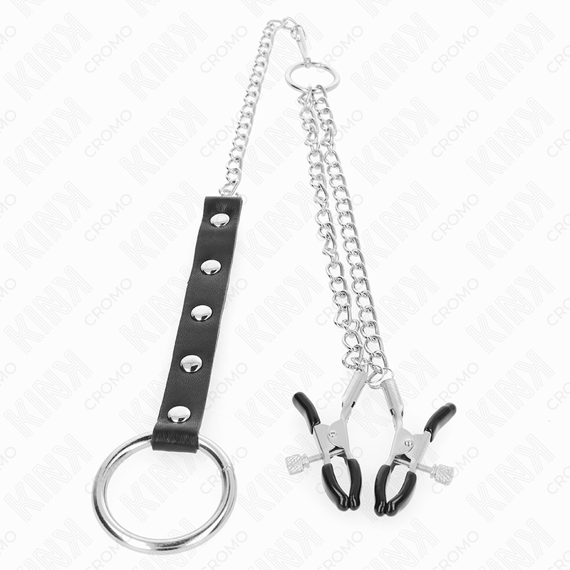 KINK - Metall Penisring med Kedja och Justerbara Nipple Clamps