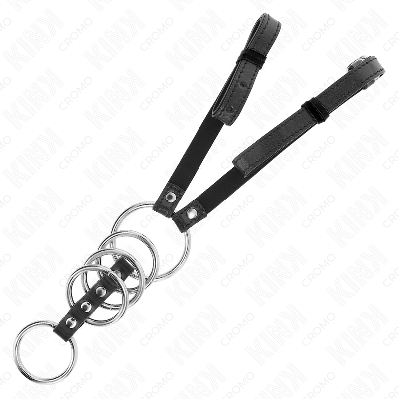 KINK - 5 Penisringar 3.8 cm till 5 cm Metall med Läderbälte 112 cm