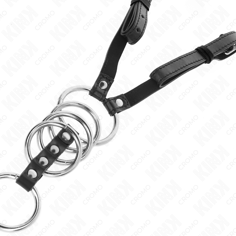 KINK - 5 Penisringar 3.8 cm till 5 cm Metall med Läderbälte 112 cm