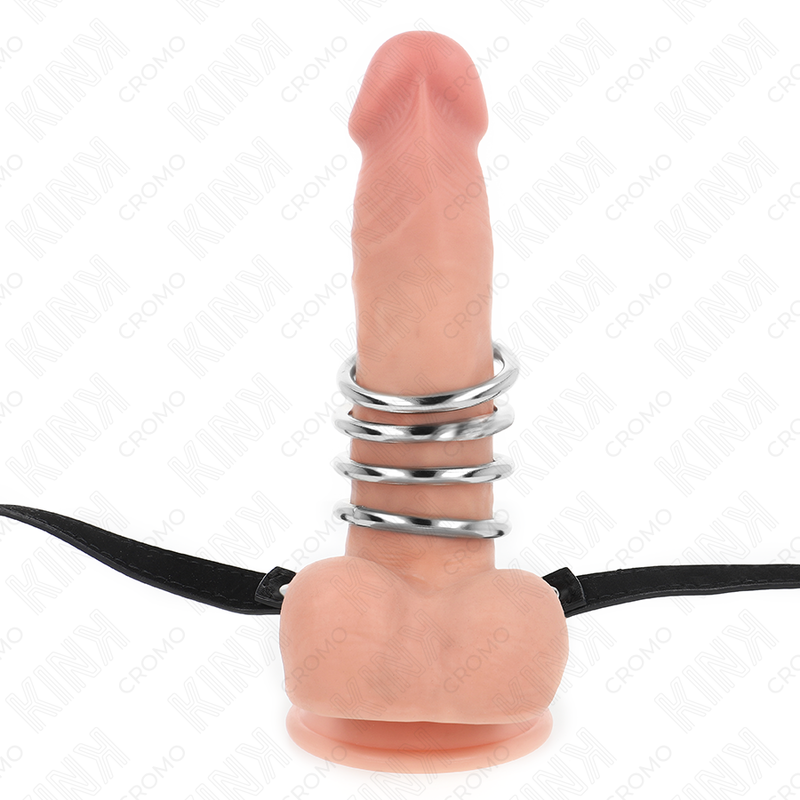 KINK - 5 Penisringar 3.8 cm till 5 cm Metall med Läderbälte 112 cm