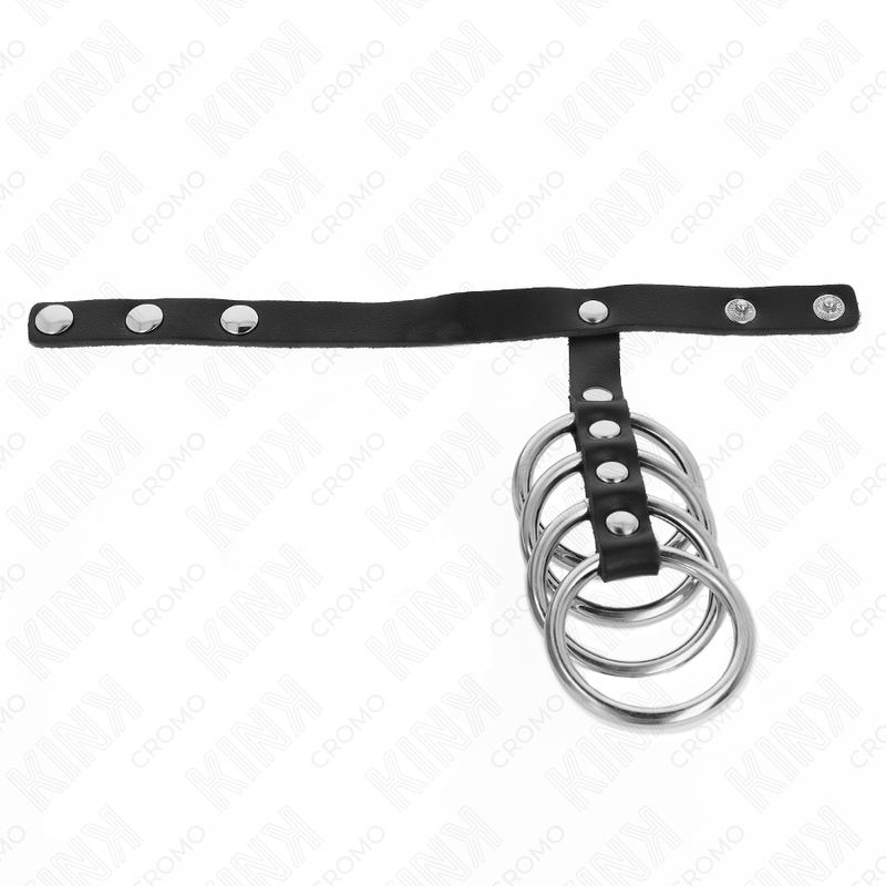 KINK - 4 Metall Penisringar 3.8 cm med Läderrem 22 x 1.5 cm