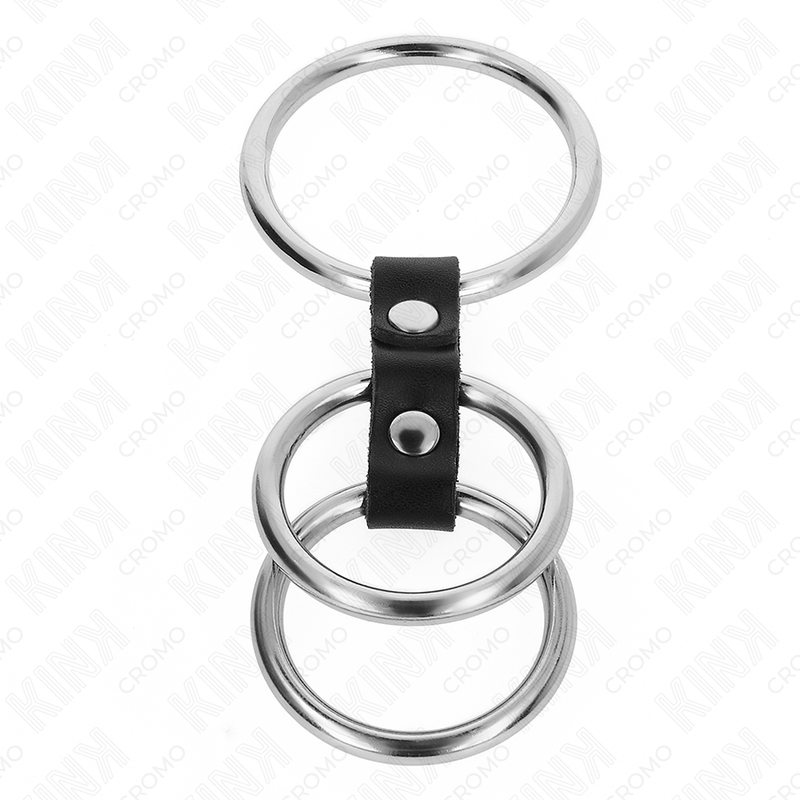 KINK - TRIPLE METAL PENIS RING 3.7 CM TILL 5 CM MED LÄDER