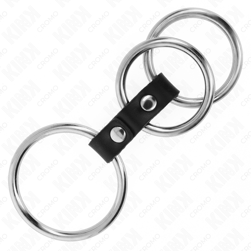 KINK - TRIPLE METAL PENIS RING 3.7 CM TILL 5 CM MED LÄDER