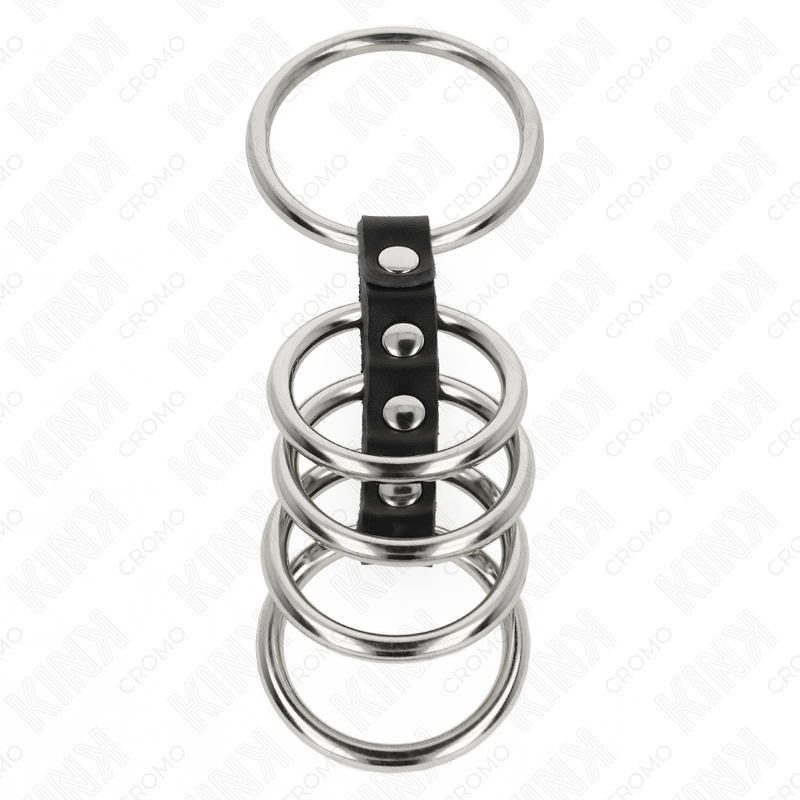 KINK - 5 Penisringar 3,7 cm till 5 cm Metall Kopplade med Läder