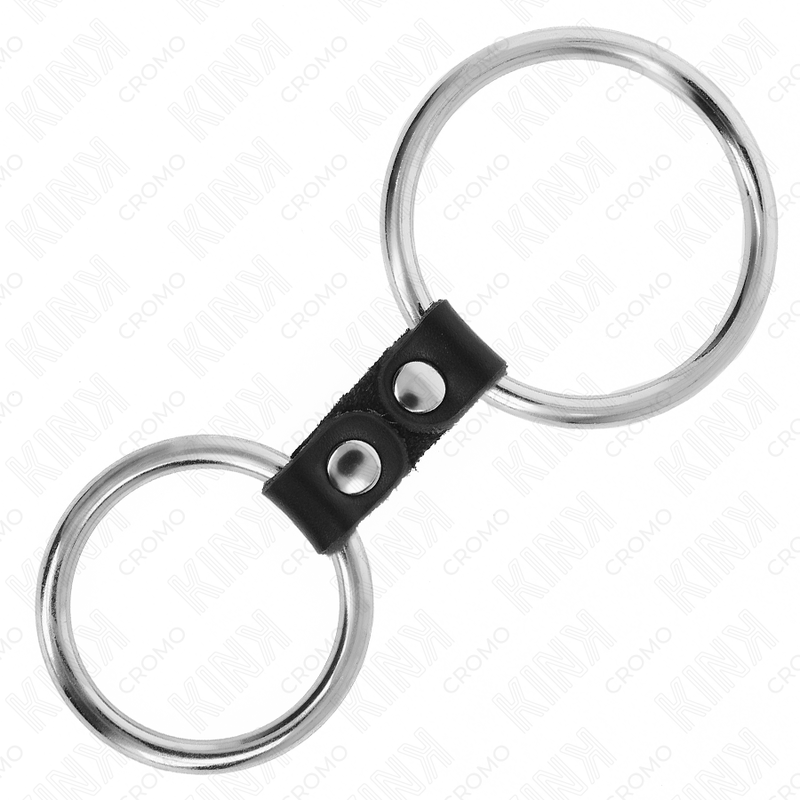 KINK dubbel metall penisring med läderrem