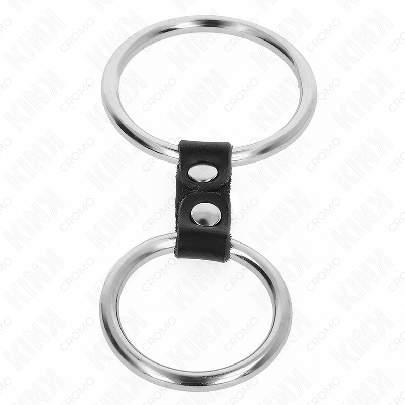 KINK dubbel metall penisring med läderrem