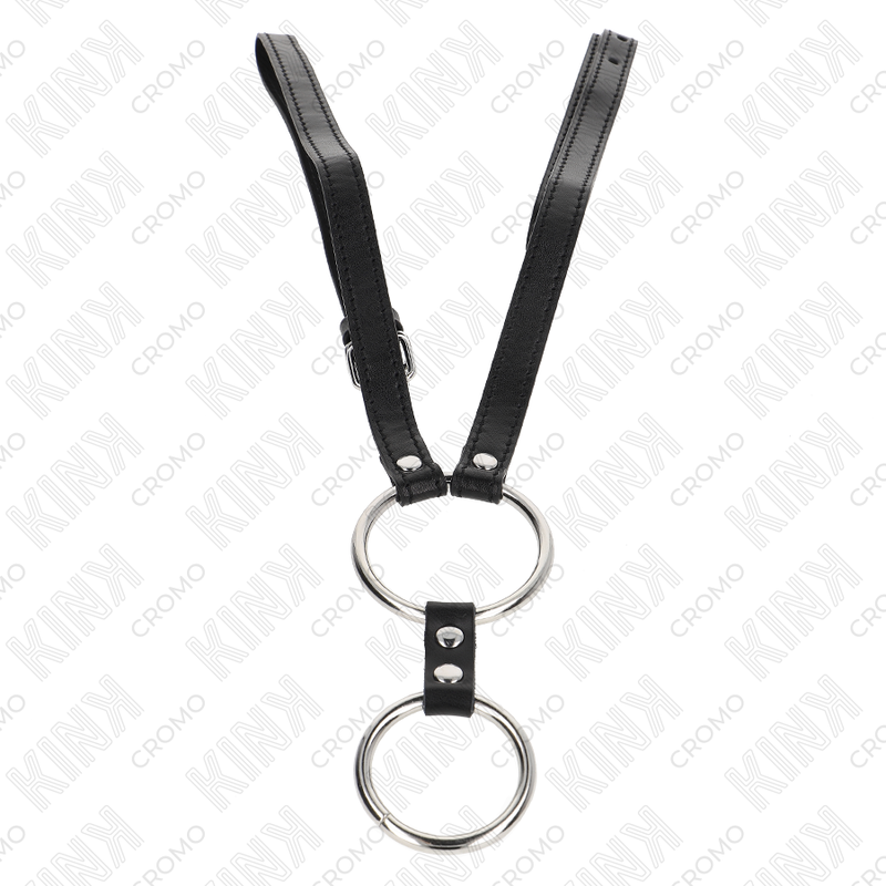 KINK - DUBBEL METALL PENISRING 3.8 CM TILL 5 CM MED LÄDERBAND 112 CM