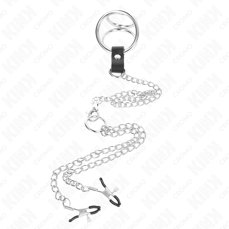 KINK triple chrome metal penis ring med nipple clips