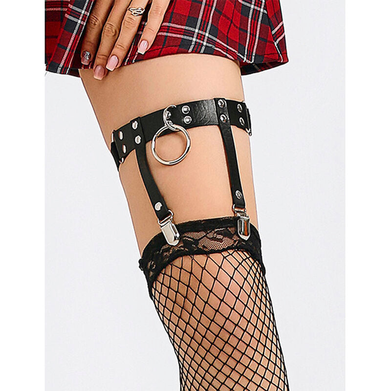 SUBBLIME - 953744 Justerbar Läder Punk Garter Svart One Size