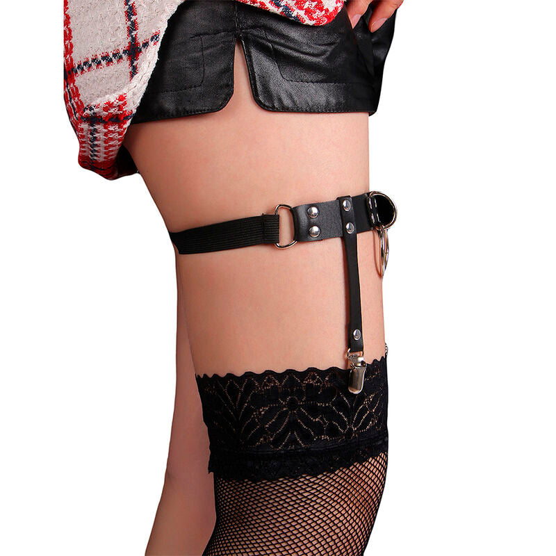 SUBBLIME - 953744 Justerbar Läder Punk Garter Svart One Size