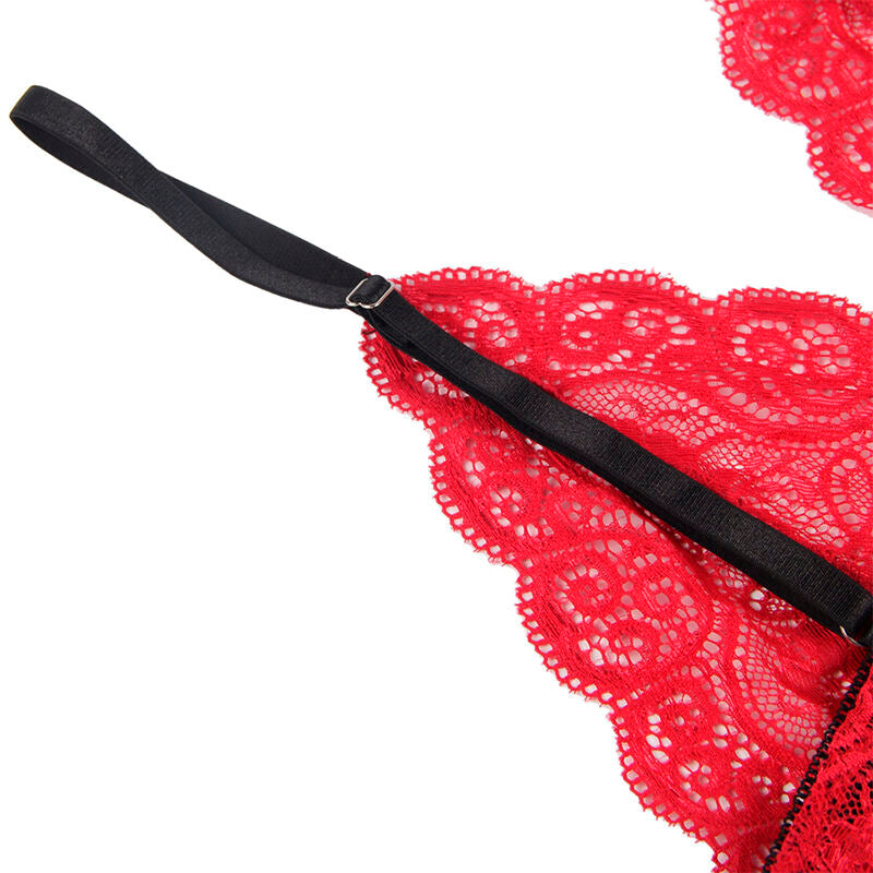 SUBBLIME - 953898 SILK AND LACE NATTKLÄDNAD + TROSOR RÖD S/M