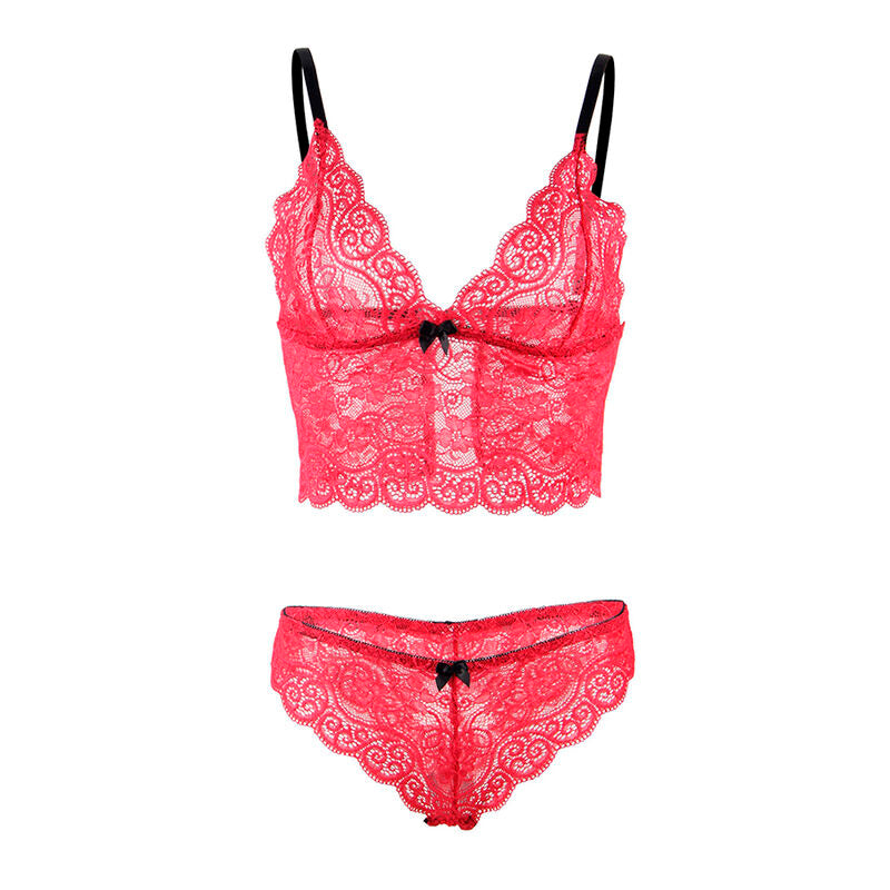 SUBBLIME - 953898 SILK AND LACE NATTKLÄDNAD + TROSOR RÖD S/M