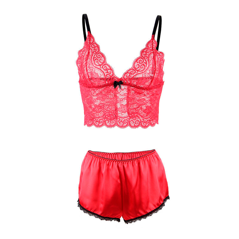 SUBBLIME - 953898 SILK AND LACE NATTKLÄDNAD + TROSOR RÖD S/M