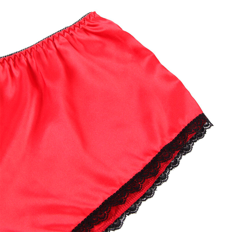 SUBBLIME - 953898 SILK AND LACE NATTKLÄDNAD + TROSOR RÖD S/M