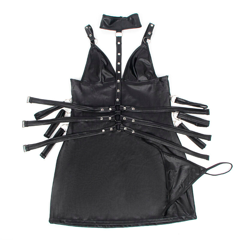Läder bondage body i svart, storlek L/XL