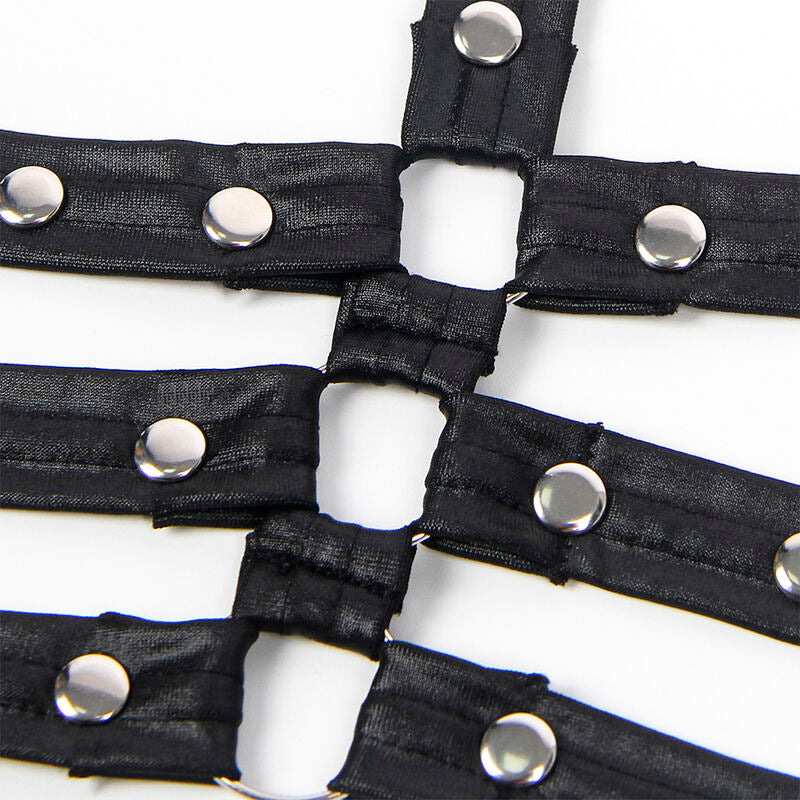 Läder bondage body i svart, storlek L/XL