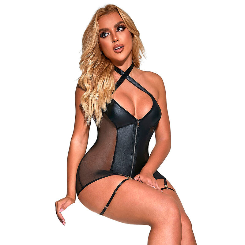 SUBBLIME sexy mesh klänning i läder svart S/M