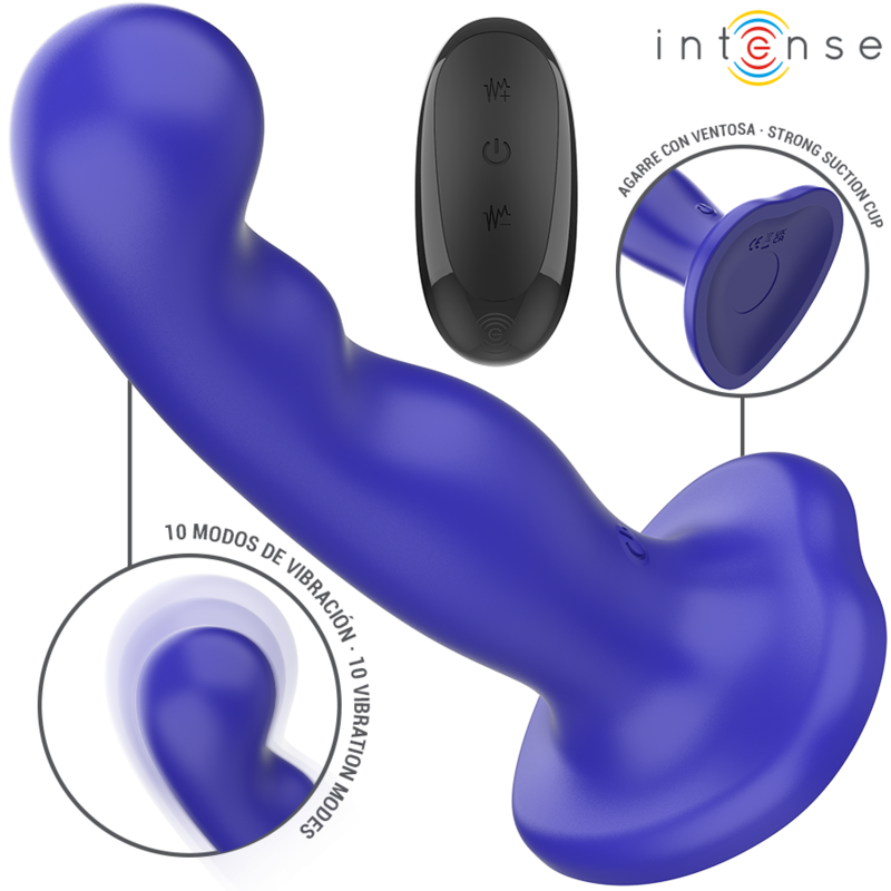 INTENSE SHORTY vibrator med sugkopp och fjärrkontroll i blå färg