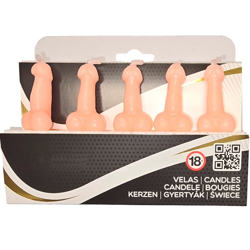 Låda med 5 penisformade ljus i naturlig färg