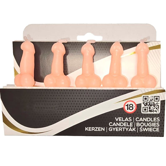 Låda med 5 penisformade ljus i naturlig färg